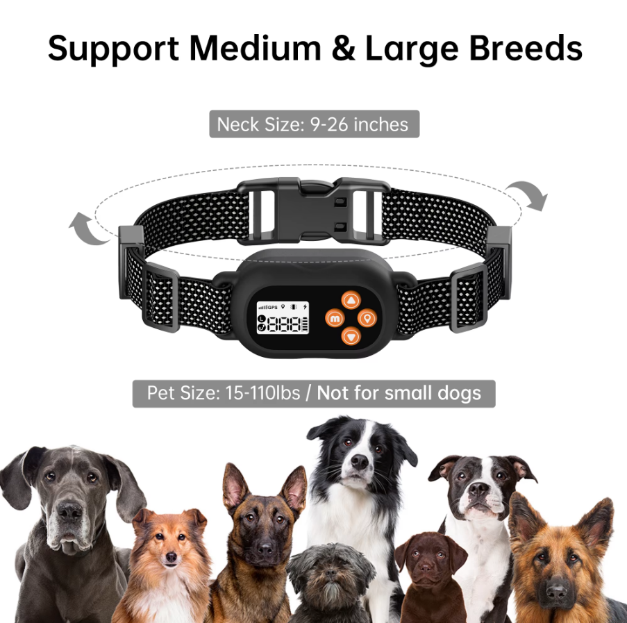 F820 GPS Wireless Dog Fence Collar supports medium to large dogs