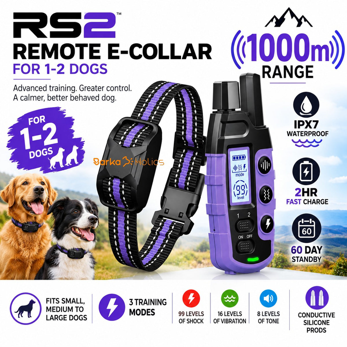 Remote Dog Training E-Collar 1000m RS2 ~ 1-2 Dogs