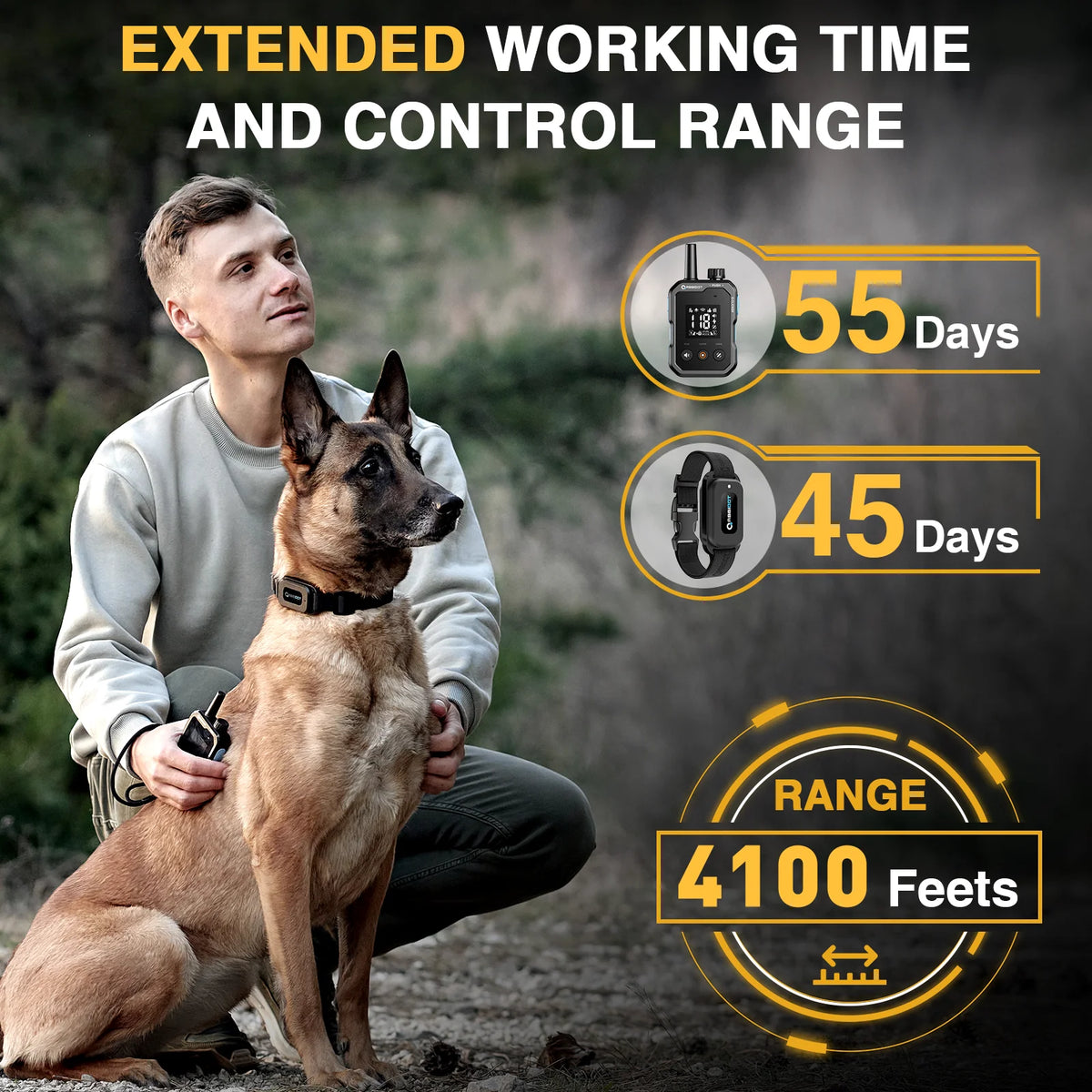 Elite Remote Dog Training E-Collar 1250m 1-2 Dogs T70 Rechargeable & IPX7 Waterproof