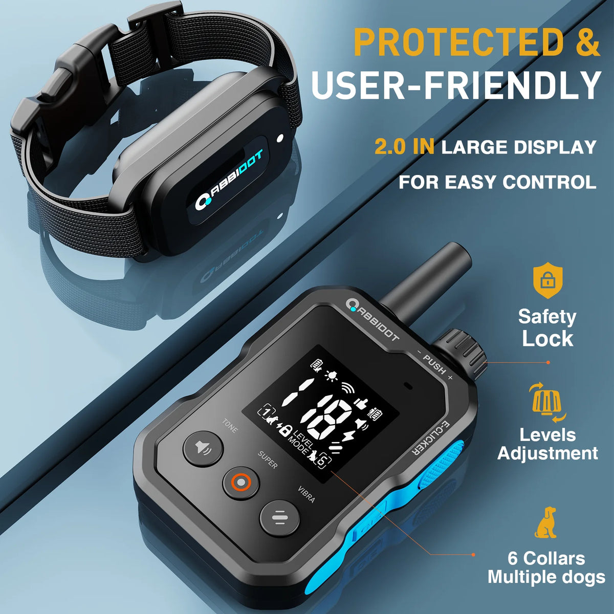 Elite Remote Dog Training E-Collar 1250m 1-2 Dogs T70 Rechargeable & IPX7 Waterproof